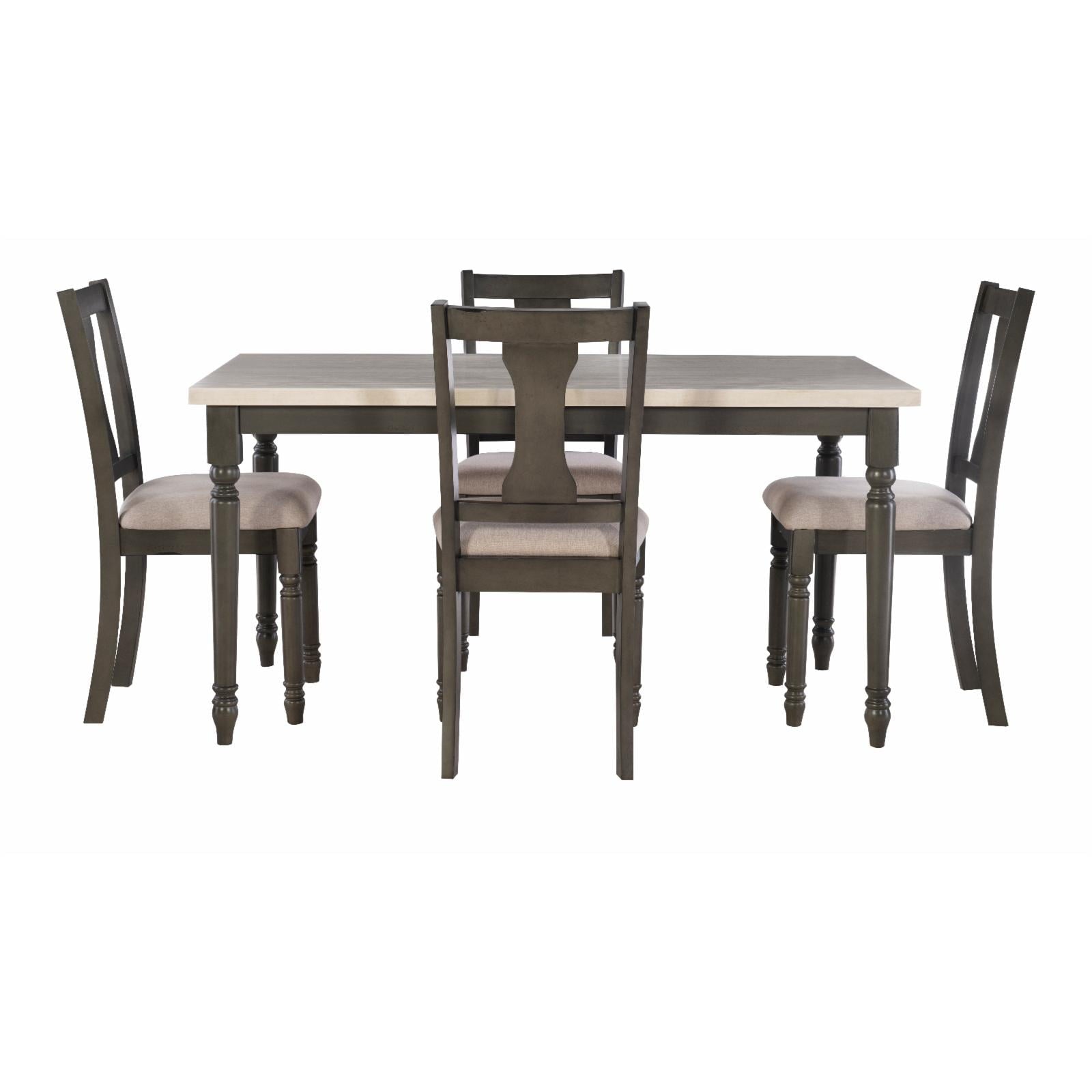 Willow Farmhouse 5-Piece Dining Set, Dark Gray and Smokey White