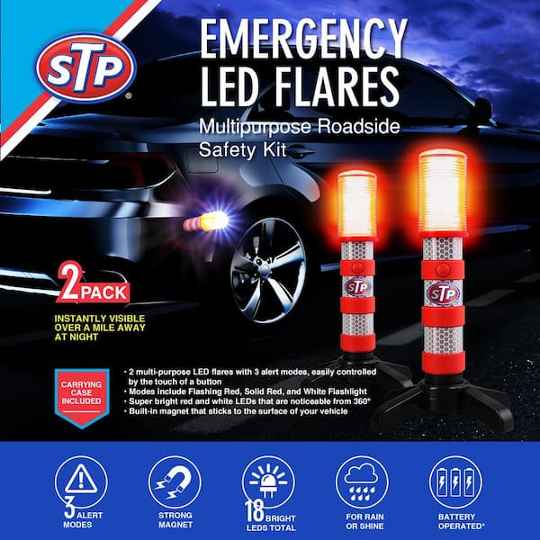 Emergency LED Road Flares, 3 Separate Lighting Modes, Battery-Powered (2-Pack)