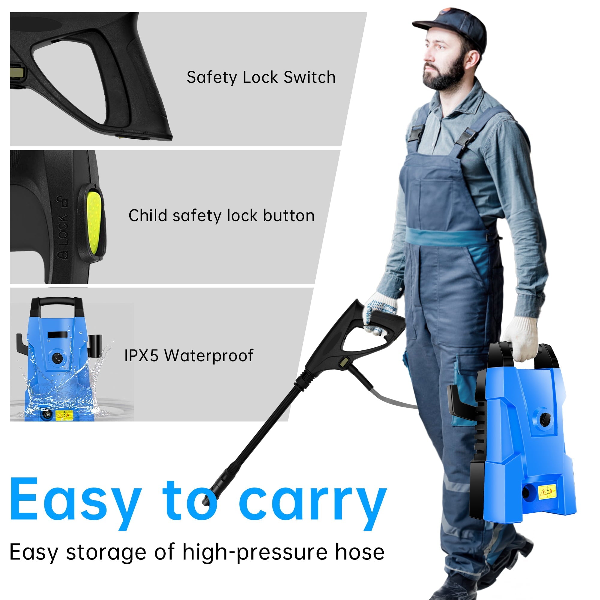 SUGIFT 2000-PSI 2.3-GPM Electric Pressure Washer 1800W High Pressure Washer Cleaner Machine