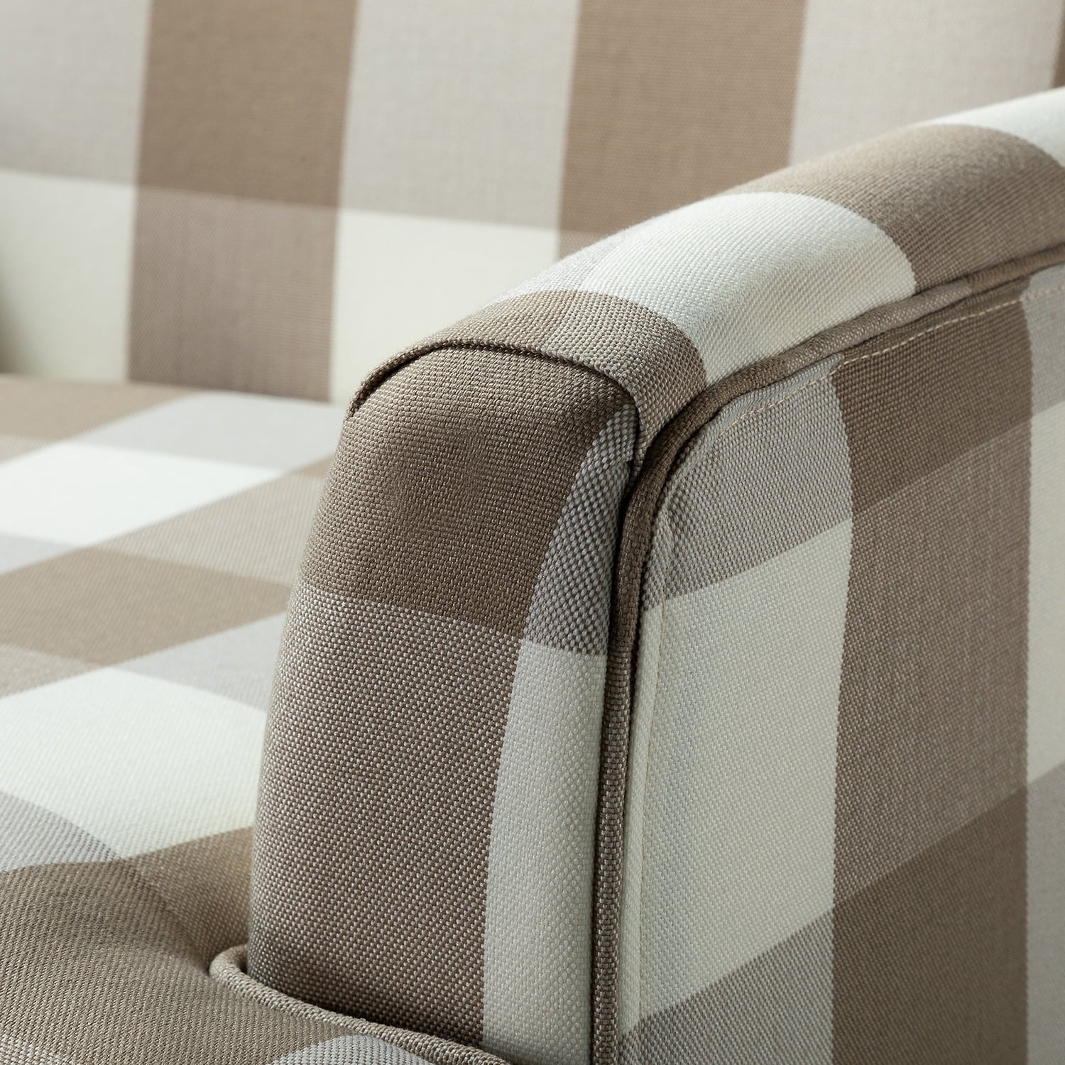 14 Karat Home Upholstery Armchair Accent Chair Sofa Couch Wood Legs Nailhead Trim Living Room Bedroom Plaid Grey White