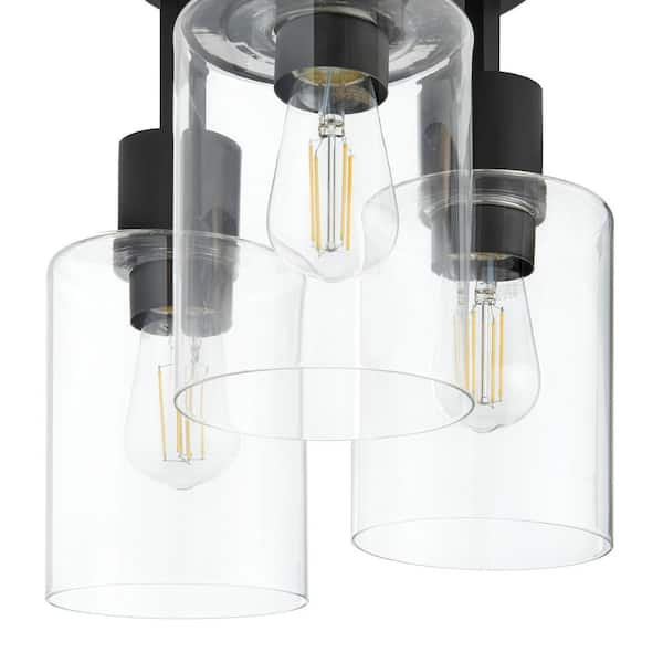 Sutton Place 14 in. 3-Light Matte Black Flush Mount, Farmhouse Ceiling Light