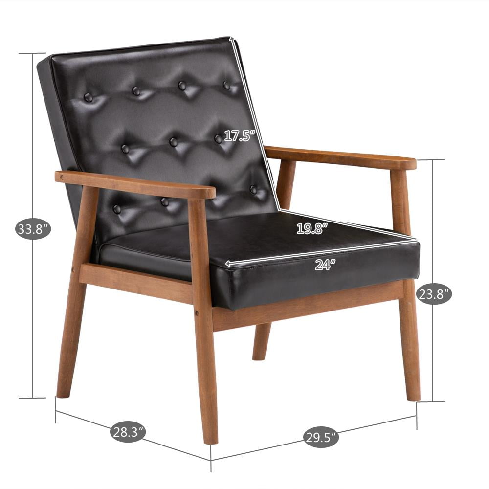 Ktaxon Mid Century Accent Chair, Wood Frame Armchair, Single sofa with Faux PU Leather Brown