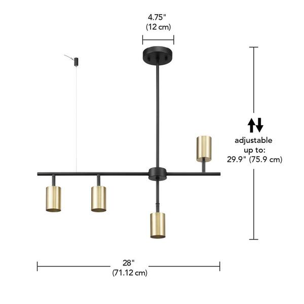 2.3 ft. Matte Black and Brass Adjustable Height Hard Wired Track Lighting Kit with Pivoting Shades, Step Heads
