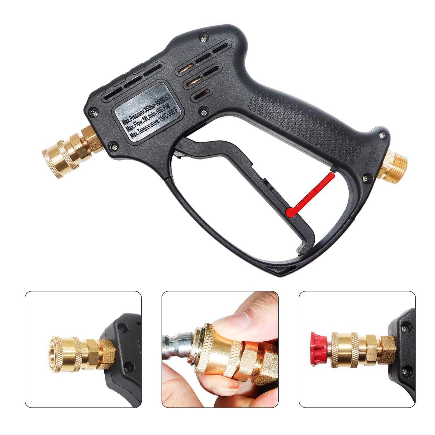 EDOU Direct Pressure Washer Gun Kit | 5000 PSI Max | Includes Wand, Quick-Connects, and 5 Spray Nozzles