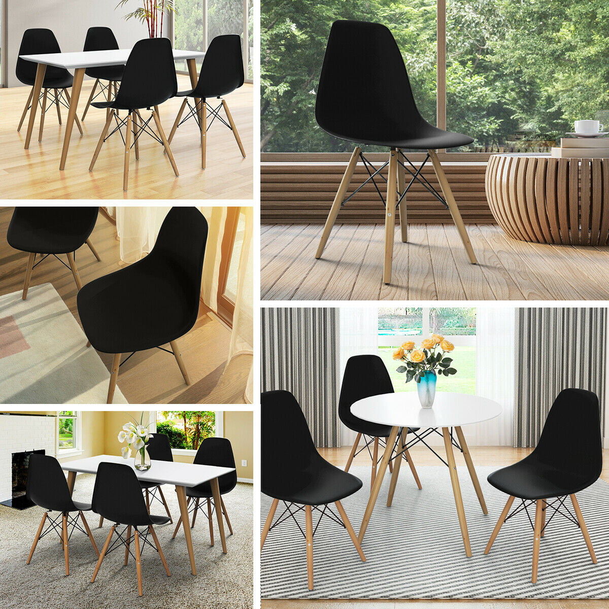 Gymax Set of 2 Modern Dining Side Chair Armless Home Office w/ Wood Legs Black