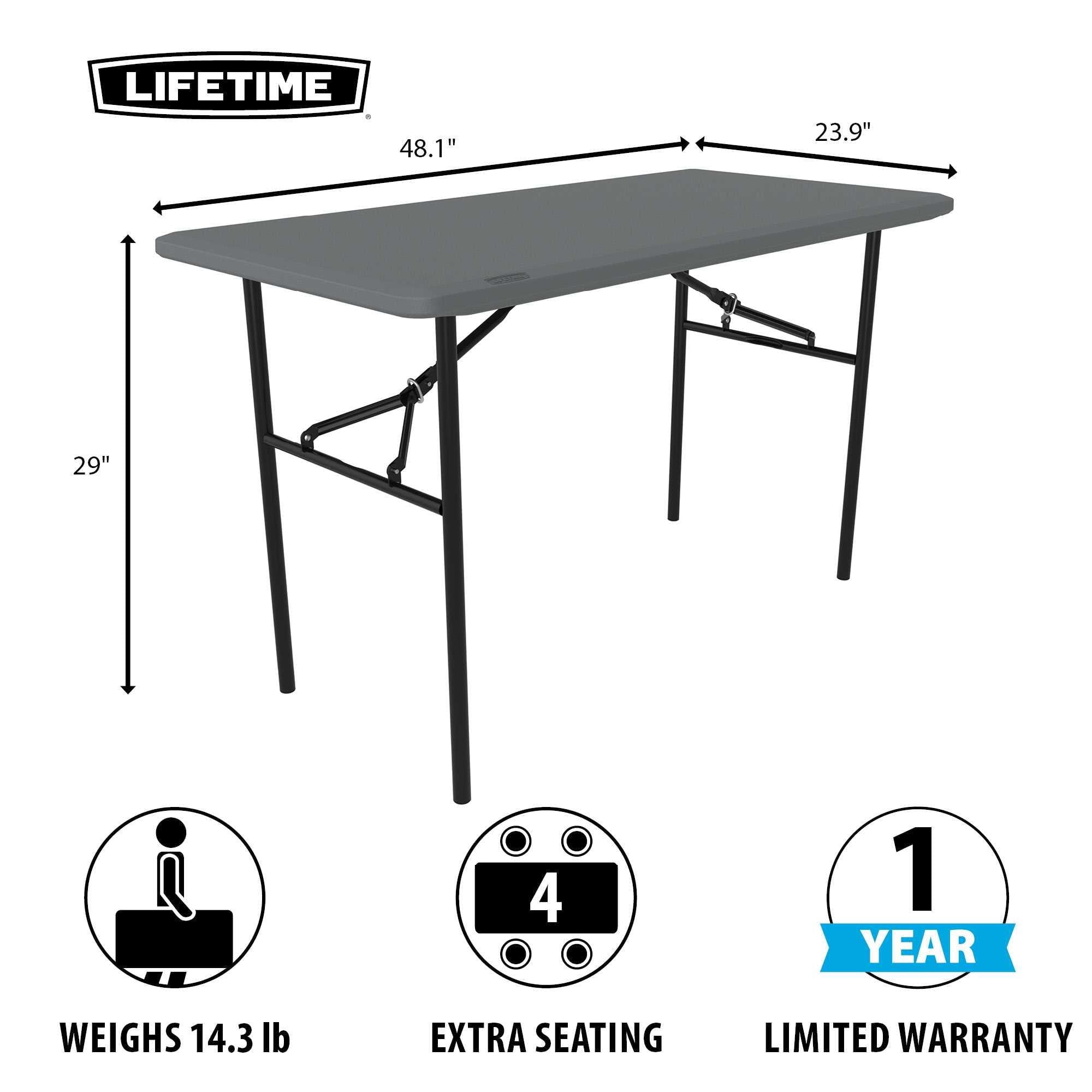 Lifetime 4 Foot Rectangle Folding Table, Indoor/Outdoor Essential, Gray (80694)