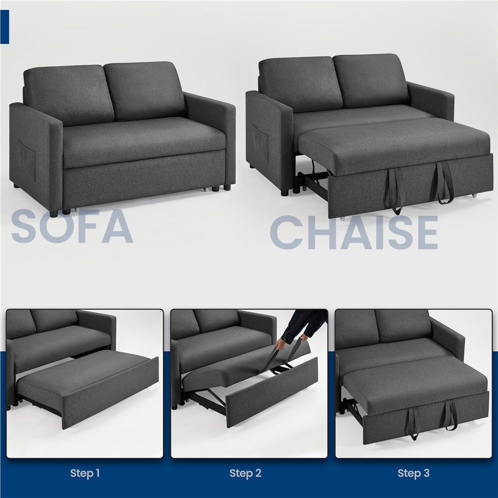 Topeakmart Convertible Sofa Bed Sleeper Sofa Trundle Loveseat with Pull-out Trundle Bed, Dark Gray