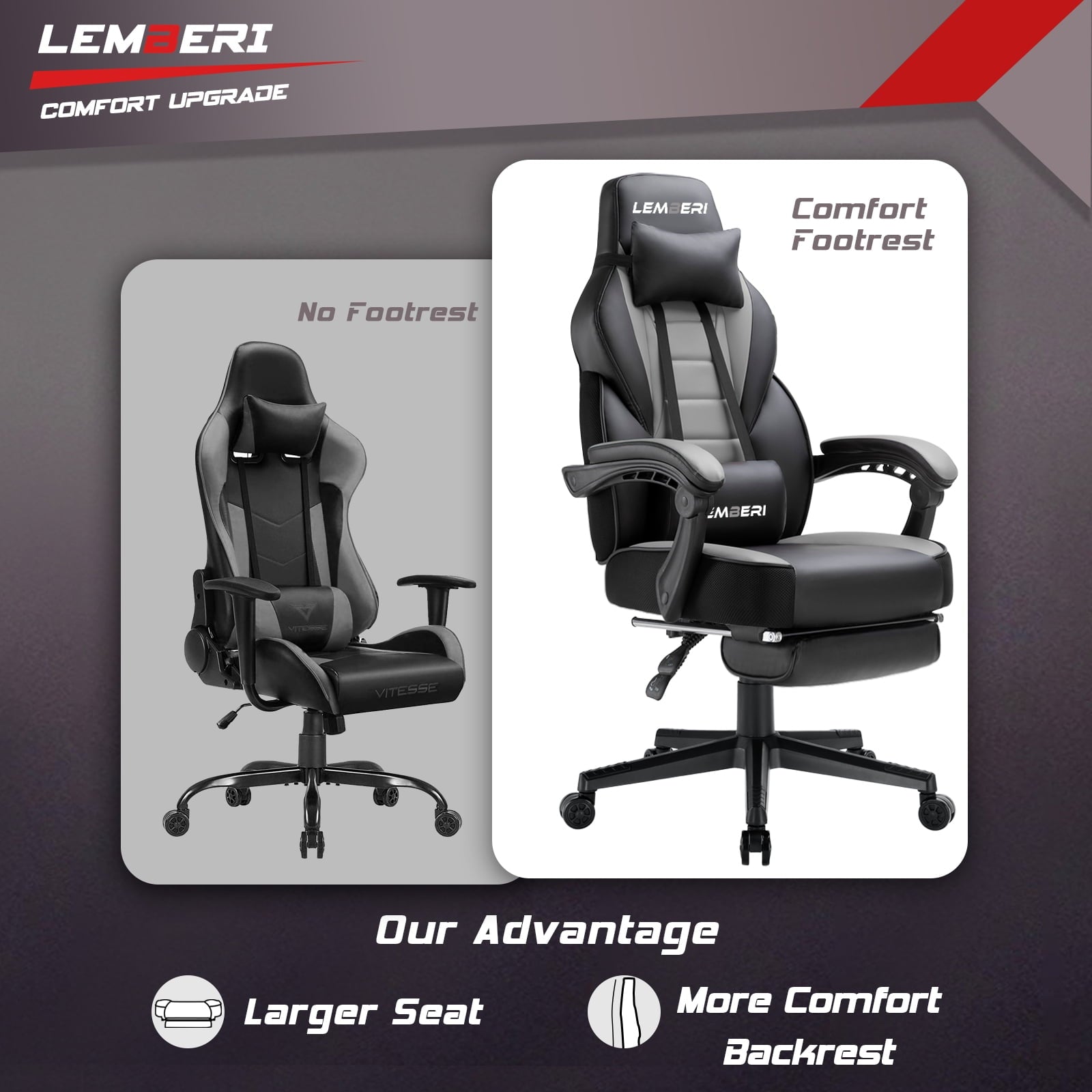 Waleaf Gaming Chair with Lumbar Massage, Ergonomic Gamer Gear Gaming Chair with Footrest