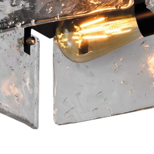 Raleigh 2-Light 11.81 in. Black Flush Mount with Water Glass Shade