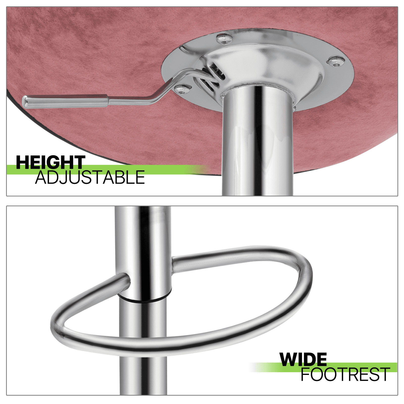 Magshion Velvet Adjustable Counter Height Bar Stools Set of 2, Swivel Kitchen Counter Island Dining Chairs with Curved Back, Pink