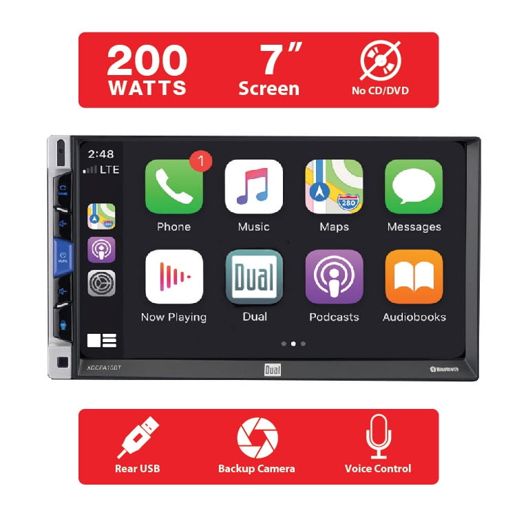 Dual Electronics XDCPA10BT 7 Inch Double DIN Car Stereo, Certified Apple CarPlay Android