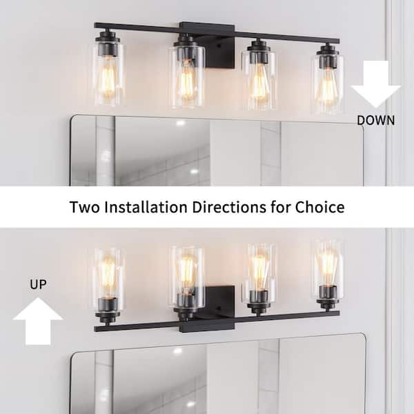 30 in. 4-Light Black Vanity Light with Clear Glass Shades