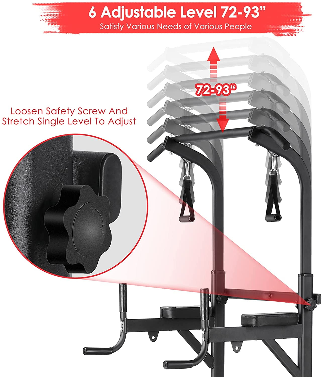 Pirecart Adjustable Power Tower Dip Station Pull Up Bar Strength Training with Bench