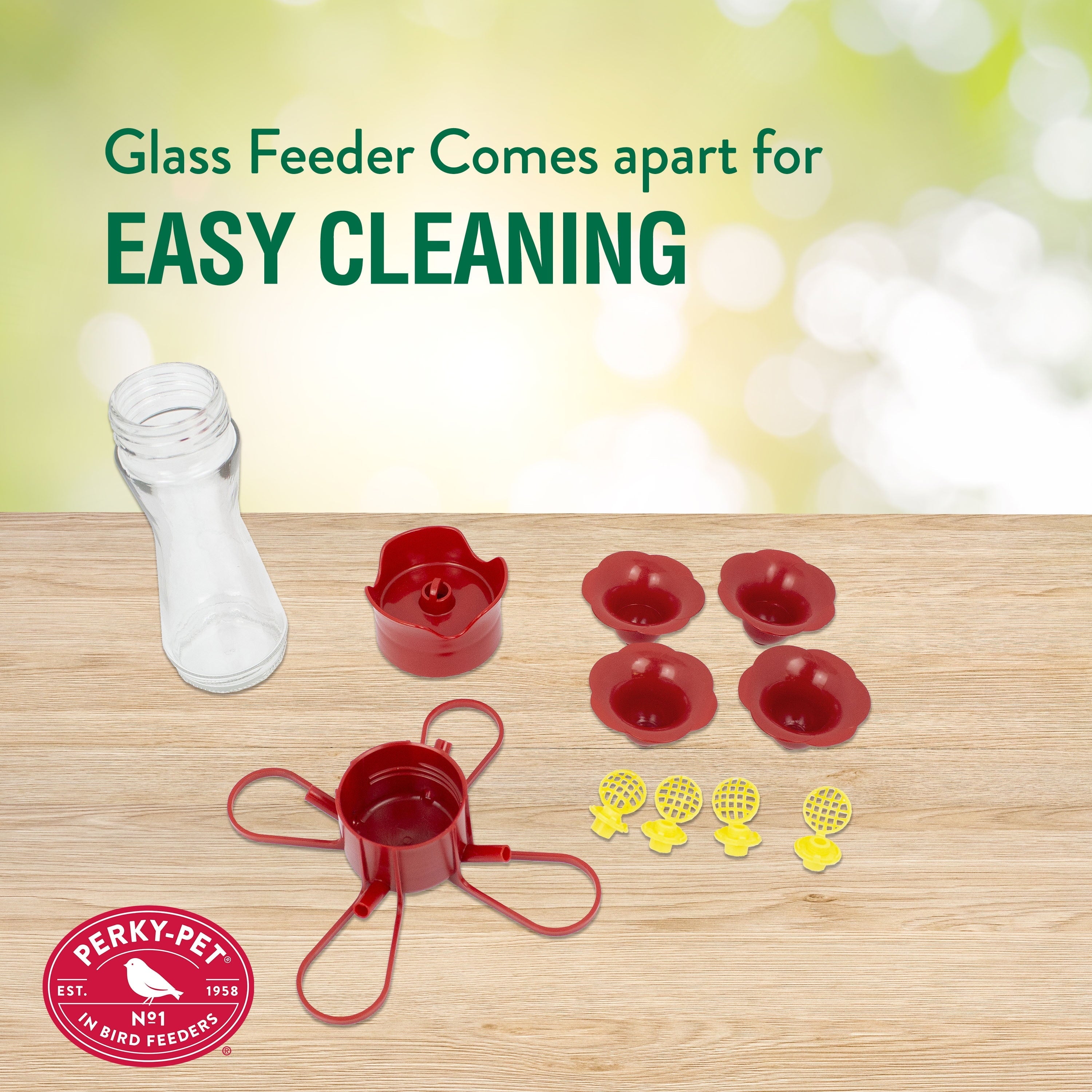 Perky-Pet 8 oz Pinch Waist Glass Hummingbird Feeder, Red