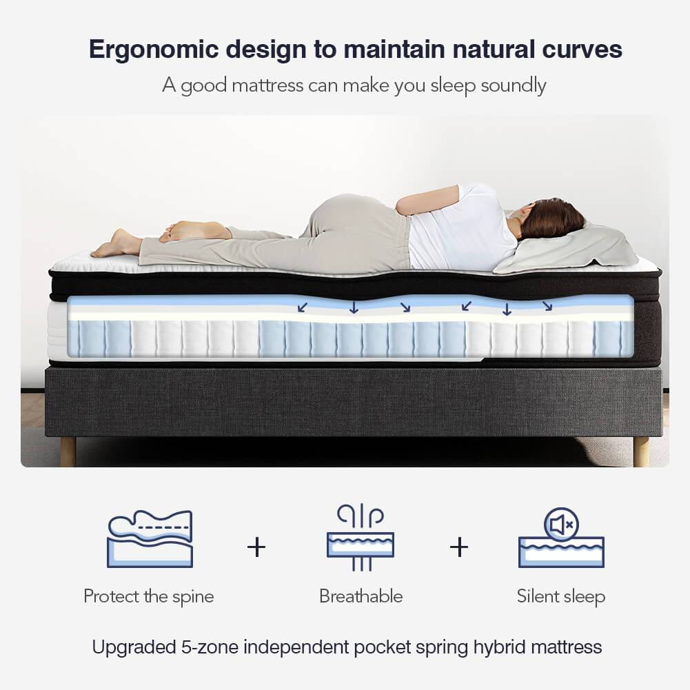 Queen Size Mattress Firm, 10-Inch Hybrid Mattress in a Box, 5 Zone Pocket Coils and Memory Foam, Edge Support