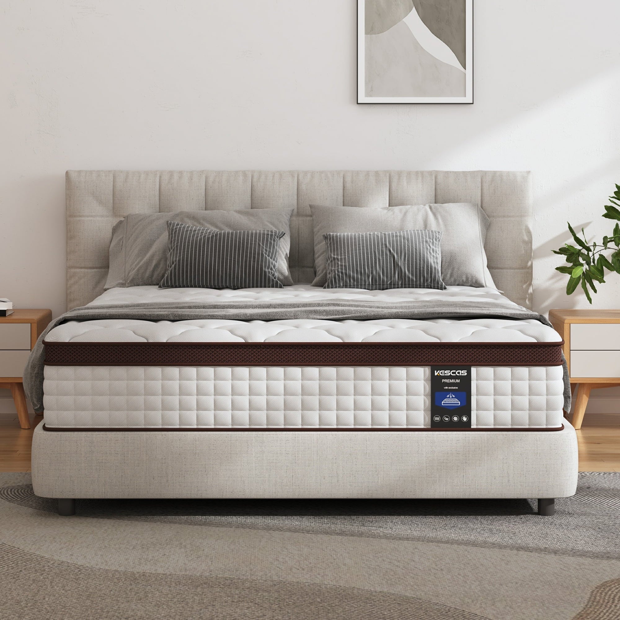 Full Size Mattress, Kescas 10 Inch Hybrid Mattress Full with Fiberglass Free, Memory Foam, Breathable Euro Pillow Top Mattress for Cooler Sleep Supportive & Pressure Relief, Medium Firm