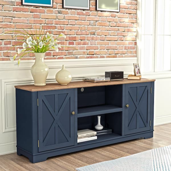 70 in. Navy Wood TV Stand for TVs up to 78 in.