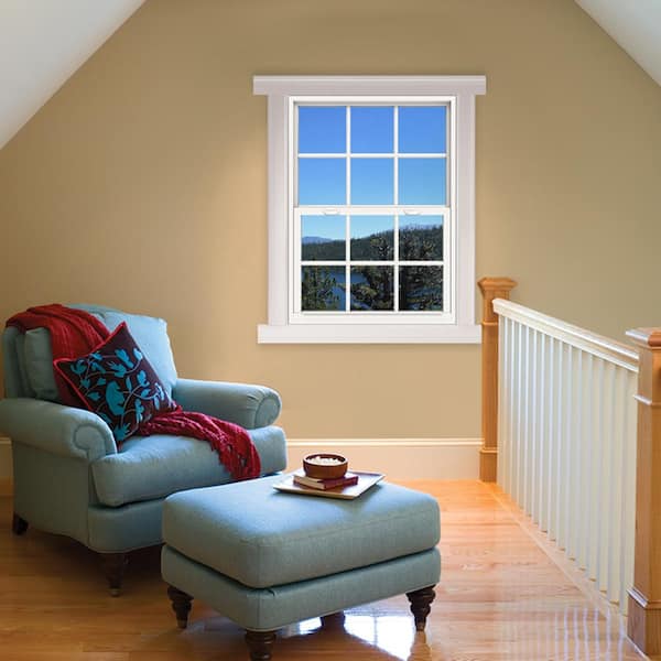 36 in. x 48 in. V-4500 Series Bronze FiniShield Single-Hung Vinyl Window with 6-Lite Colonial Grids/Grilles