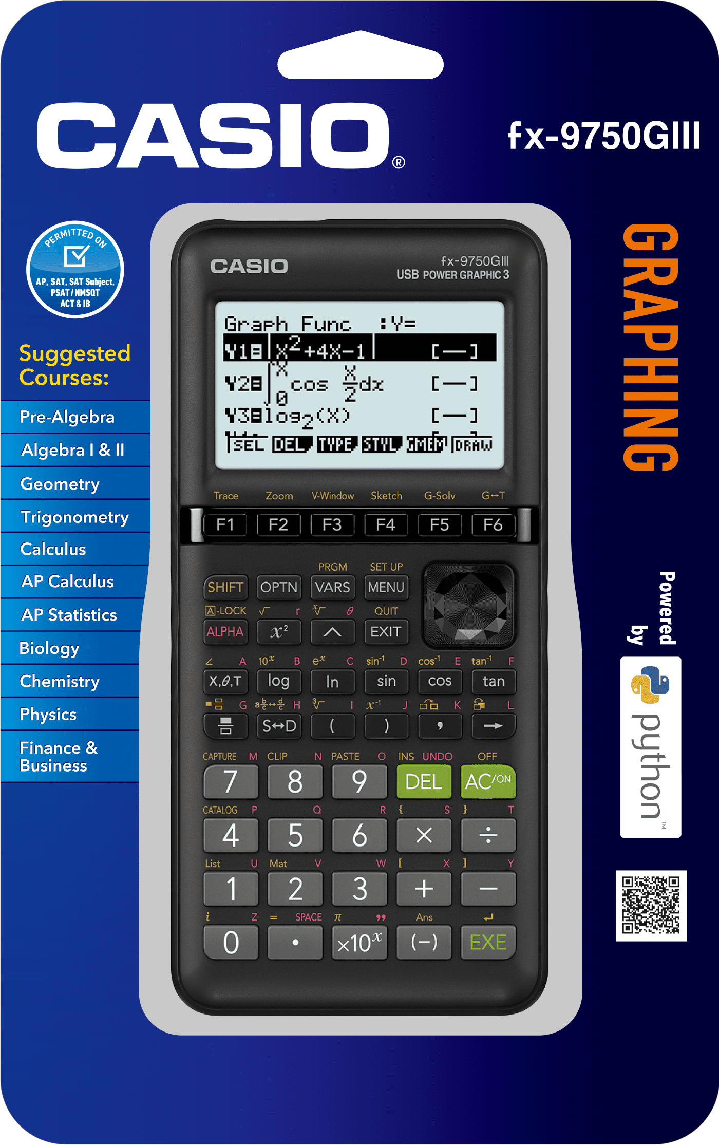 Casio FX-9750Glll Graphing Calculator, Natural Textbook Display, Black
