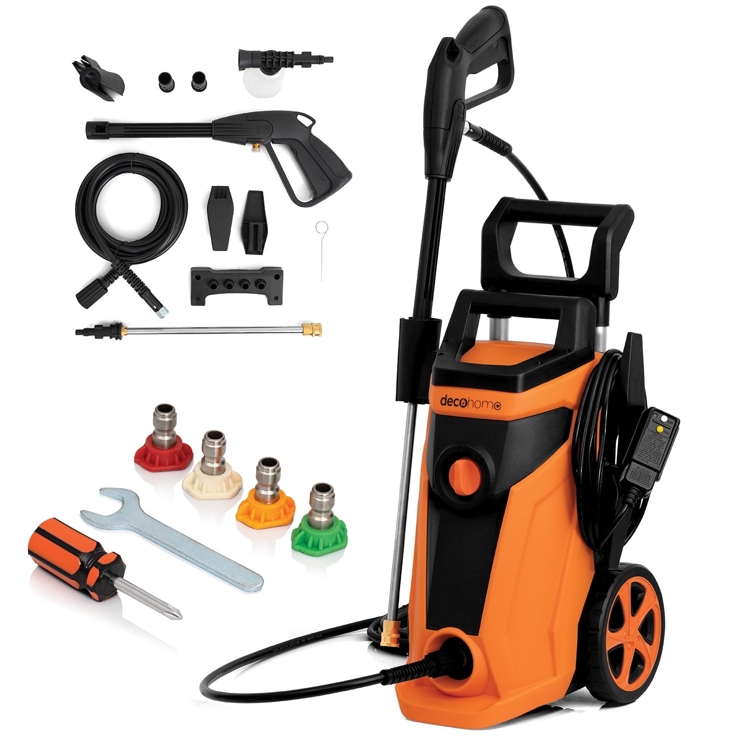 Deco Home 1800W Electric Pressure Washer Auto Stop Water Gun 4 Spray Nozzle Attachments Self Suction