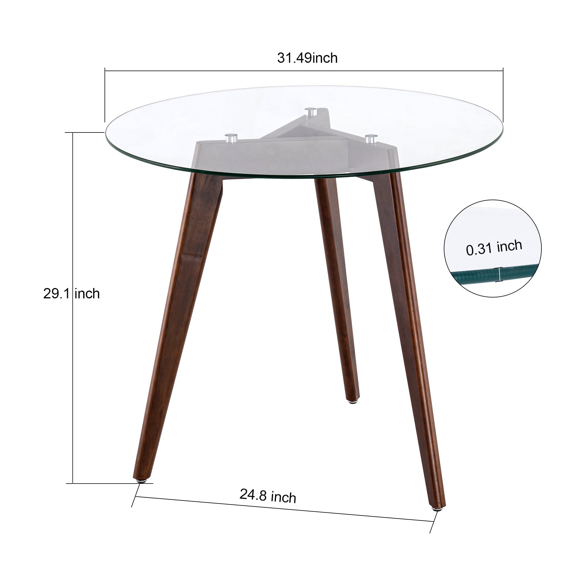 Ivinta Modern Round Glass Home Kitchen Small Dining Table Brown Oak Legs 31.5 inch