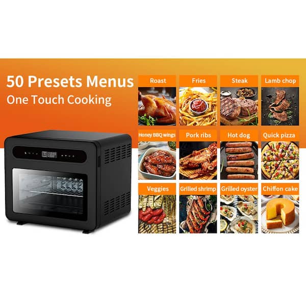 26 qt. Black Steam Air Fryer Toaster Oven with 50 Cooking Presets Menus, Accessories Included