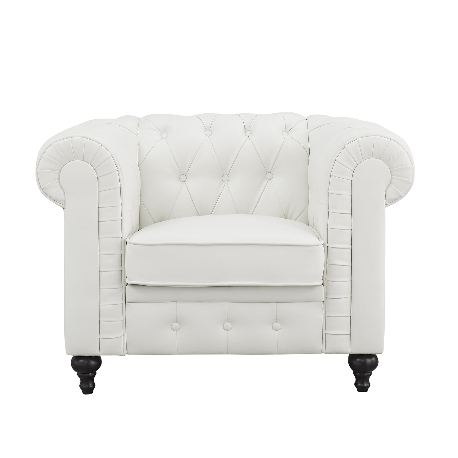 Naomi Home Emery Chesterfield Sofa & Accent Chair with Rolled Arms, Tufted Cushions, White