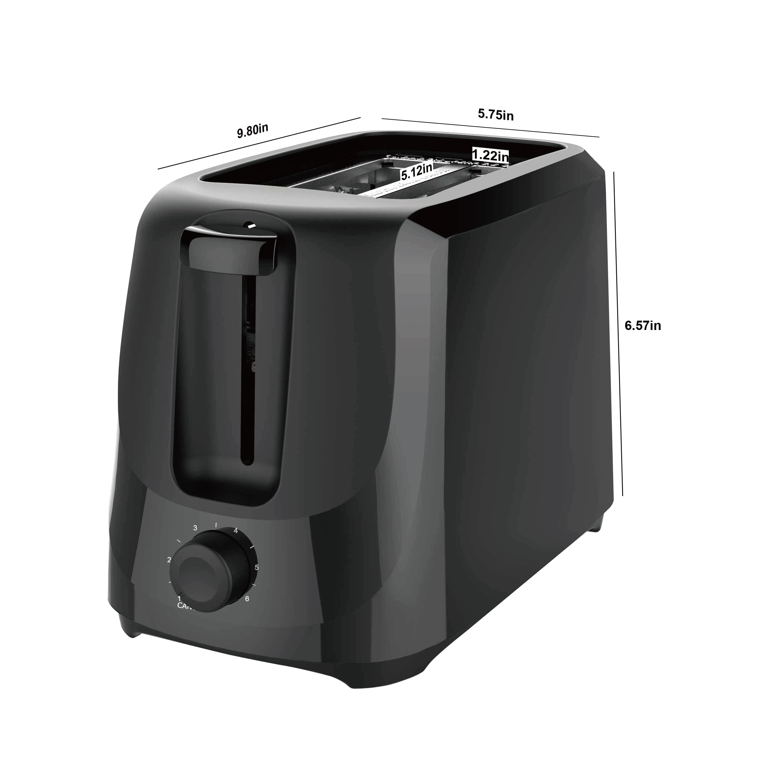 Mainstays 2-Slice Toaster, Black with 6 Shade Settings and Removable Crumb Tray