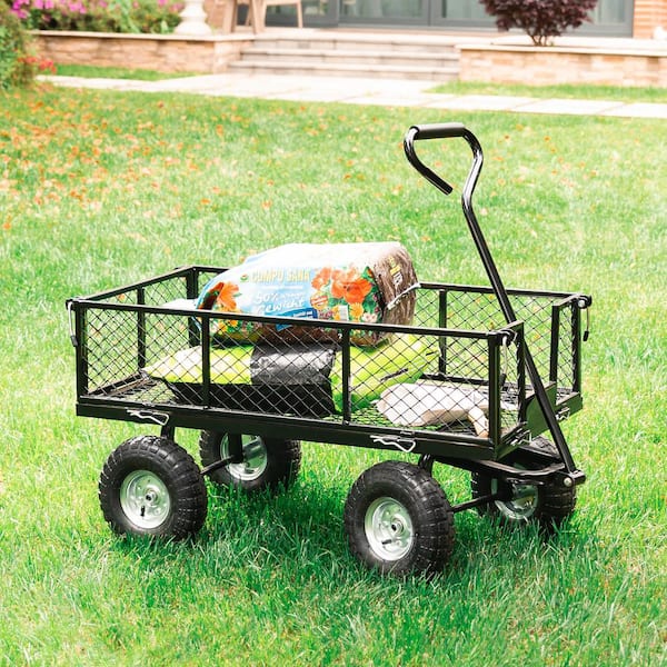 4 cu. ft. Heavy-Duty Black Steel Utility Garden Cart