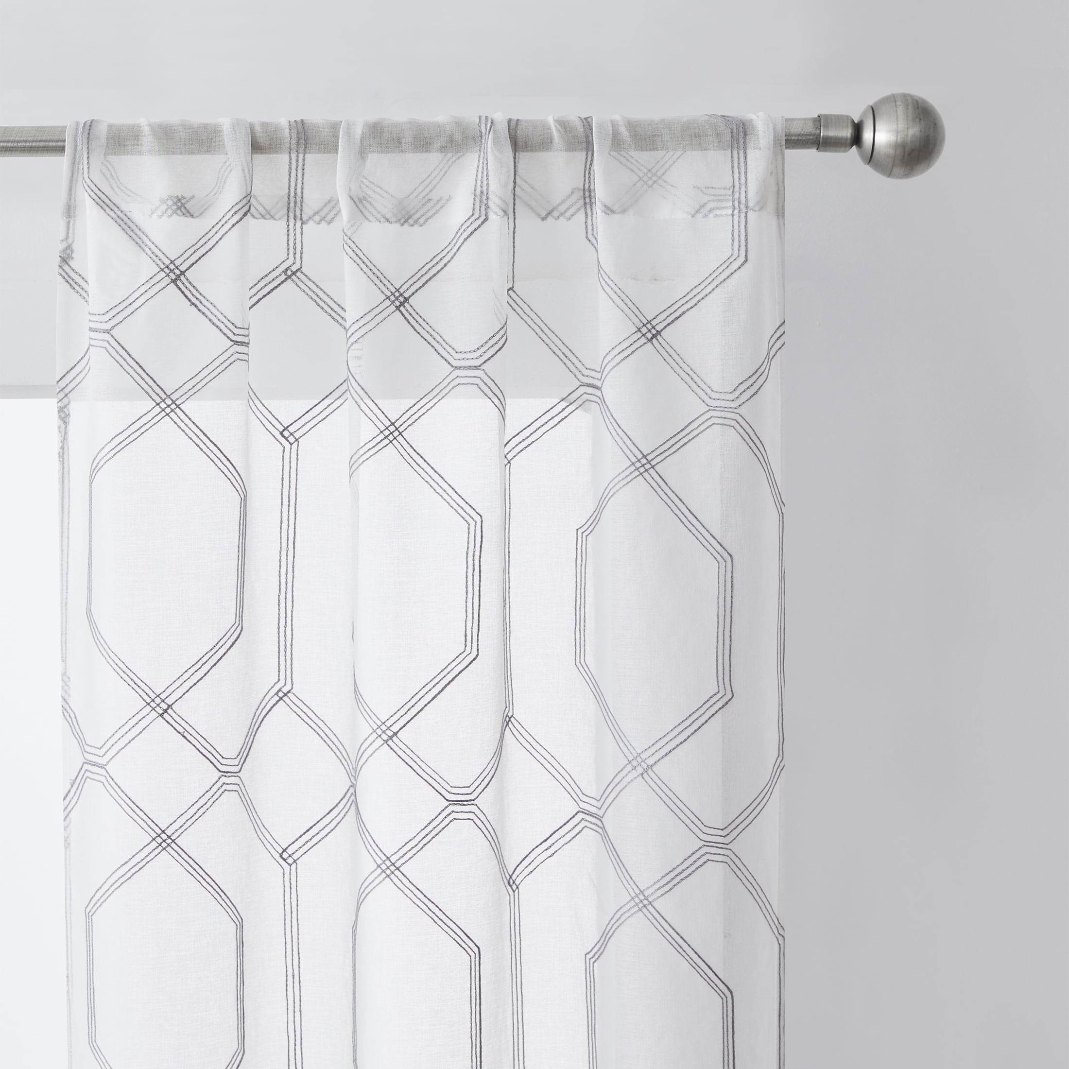 Mainstays Modern Gray Geometric Rod Pocket Sheer Curtain Set, 28