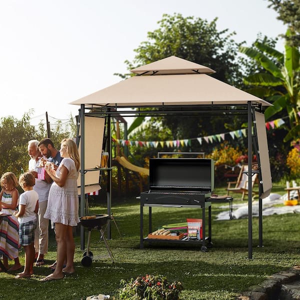 13.5 ft. x 4 ft. Patio BBQ Grill Gazebo Side Awnings Shelves 2-Tier Canopy Outdoor