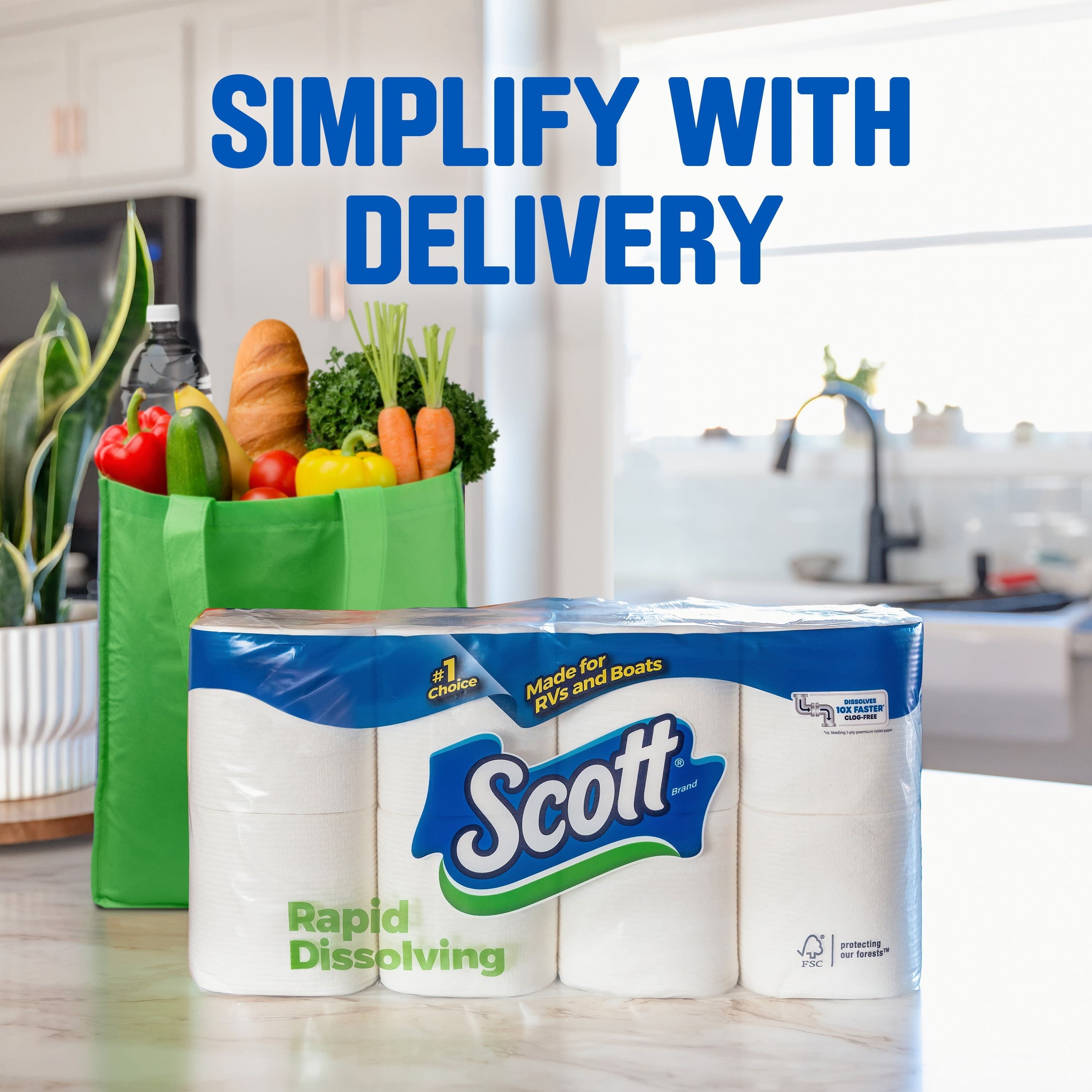 Scott Rapid-Dissolving Toilet Paper, 4 Double Rolls, 231 Sheets Per Roll (924 Total)