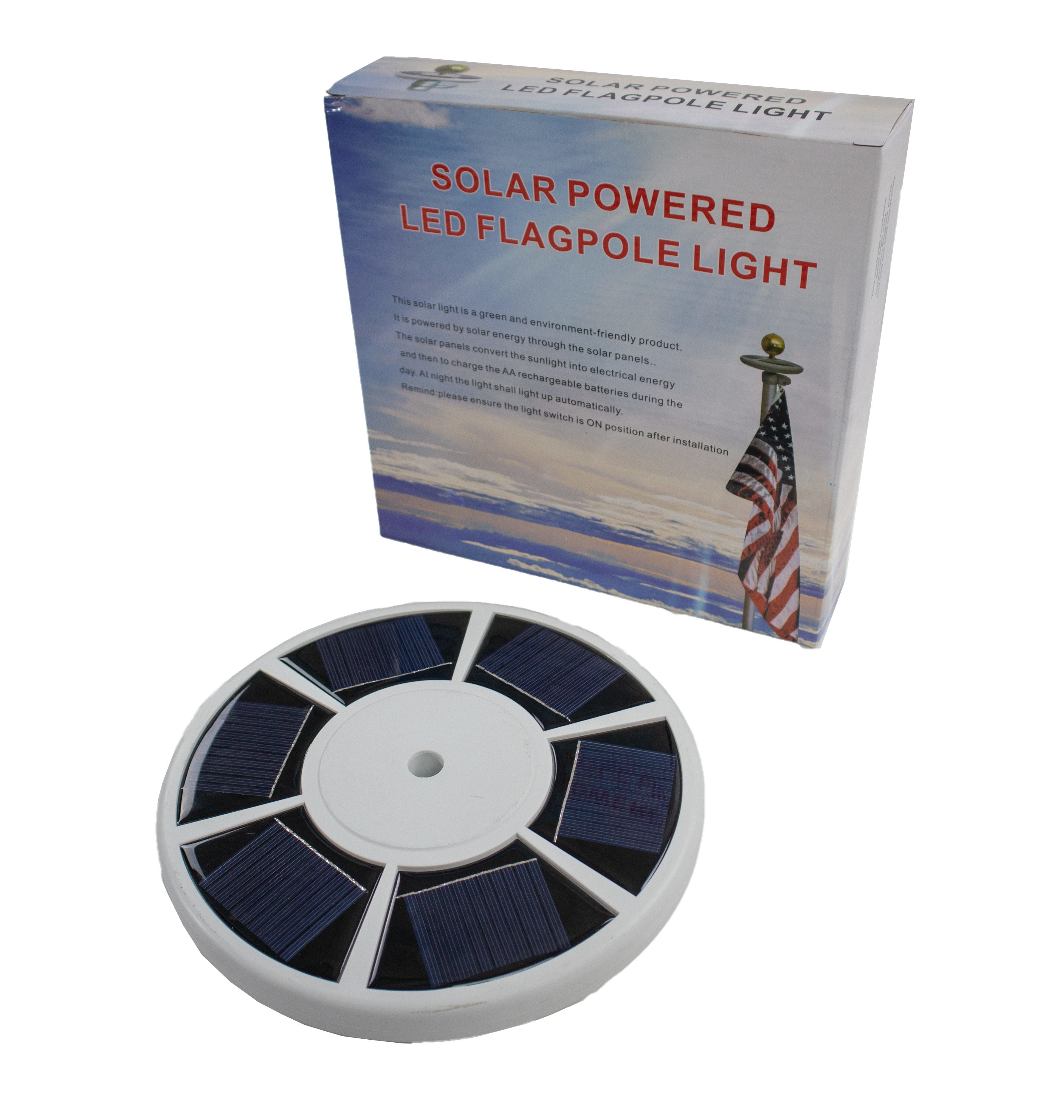 Solar Power Flag Pole 42 LED Light - Powerful Solar Panels, Long Lasting Self Charging Battery, 42 Ultra Bright LEDs, Waterproof & Auto On Off