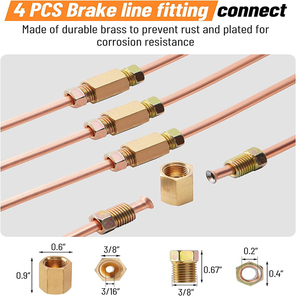 3/16 Copper Coated Car Brake Line Kit + Brake Line Double & Single Flaring Tool Kit, 25 ft