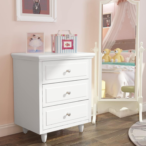 AWQM 3 Drawers Nightstand, with Wood Legs,Modern White Dresser