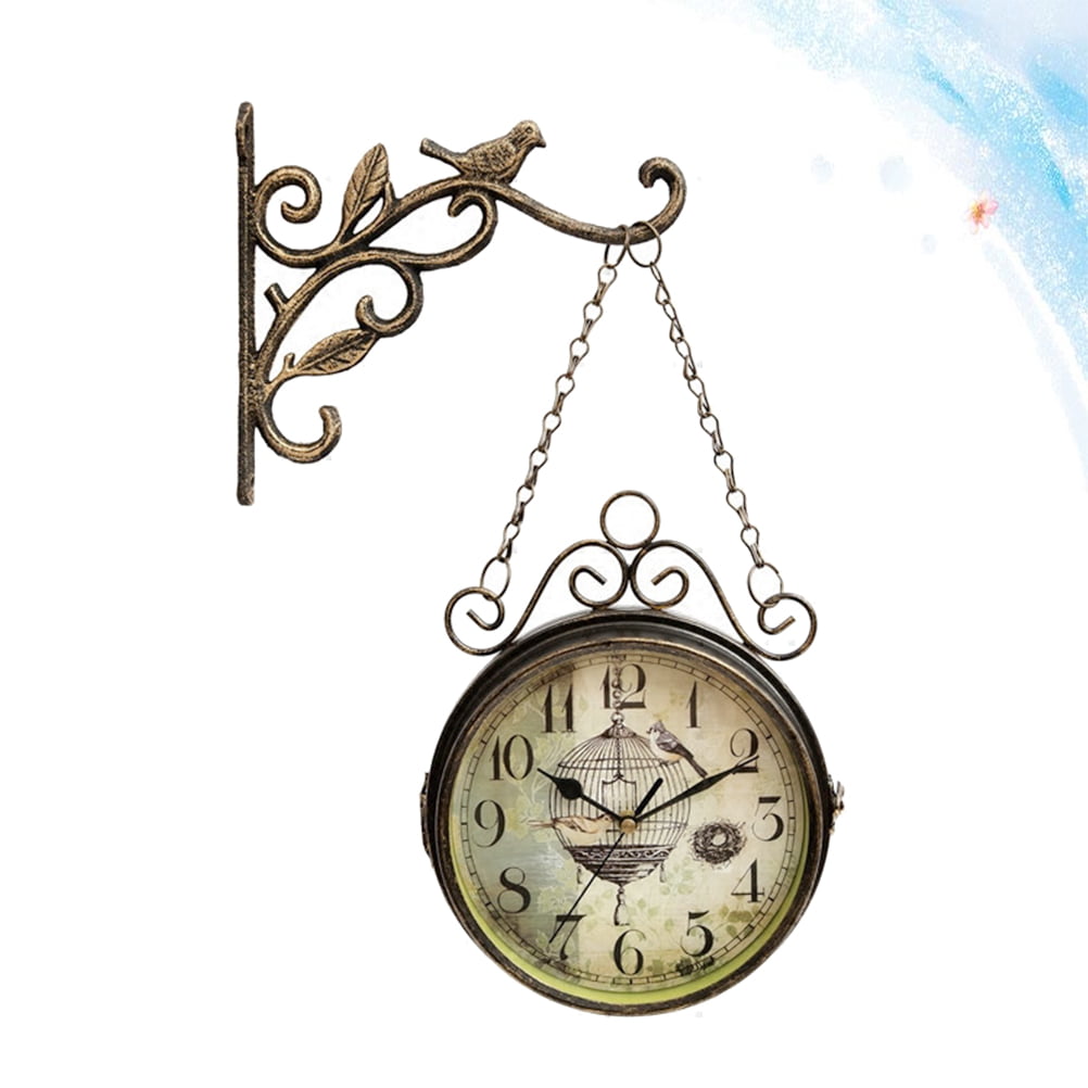 NUOLUX Iron Art Bird Shape Wall Clock Retro Double-face Wall Clock Digital Hanging Clock Creative Art Decor (Without Battery)