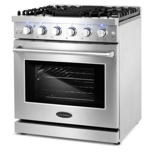 30 in. Gas Range, 5 Burners, Convection Oven, Storage Drawer in Stainless Steel