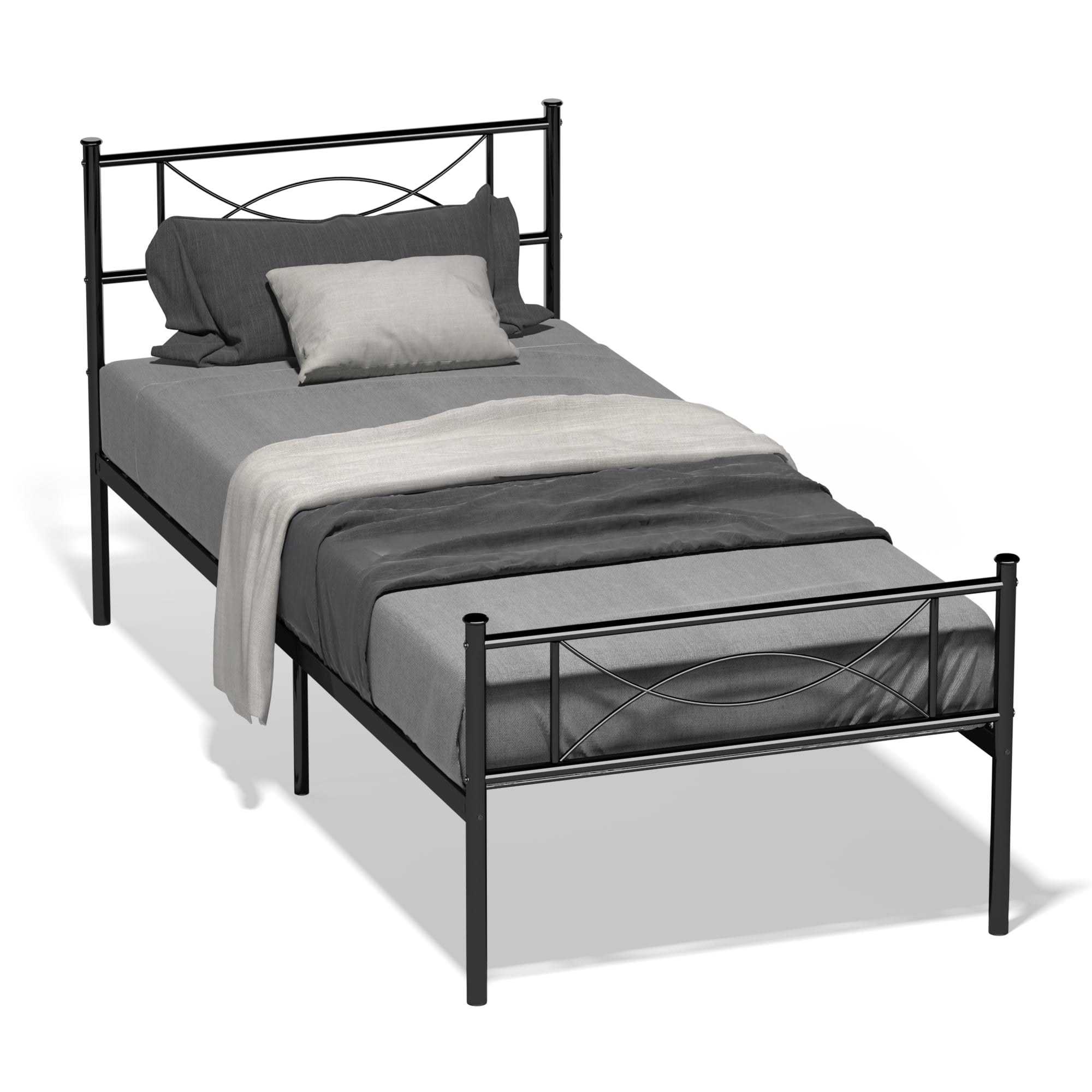 Yoneston Metal Bed Frame Mattress Foundation with Headboard and Footboard, Twin, Black