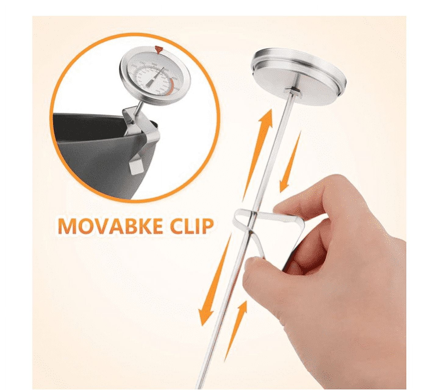 Oil Thermometer Deep Fry, Stainless Steel Meat Cooking Thermometer with Clip and 15.7 inch Long Probe, Instant Read Kitchen Thermometer for Deep Frying Candy Turkey BBQ Grill