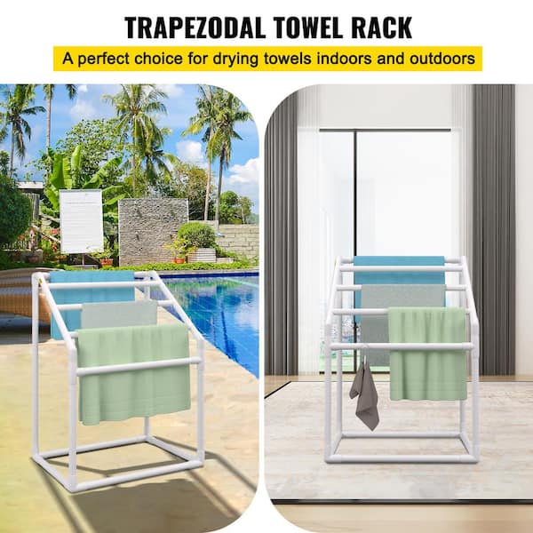 5 Bar Pool Towel Rack 37 in. L x 24 in. W x 50 in. H Freestand Outdoor PVC Trapedozal in White
