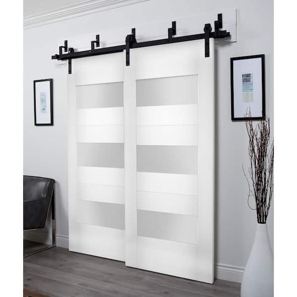 60 in. x 96 in. Single Panel White Solid MDF Sliding Doors with Bypass Barn Hardware