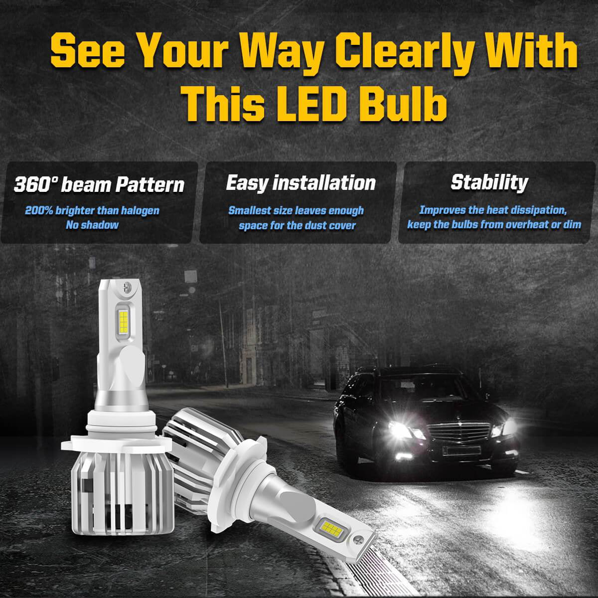 Lasfit 9005 LED Headlight Bulbs HB3 High Beam Halogen Replacement, 50W 5000LM 6000K White (Free 194 LED Bulbs) | 4 Bulbs