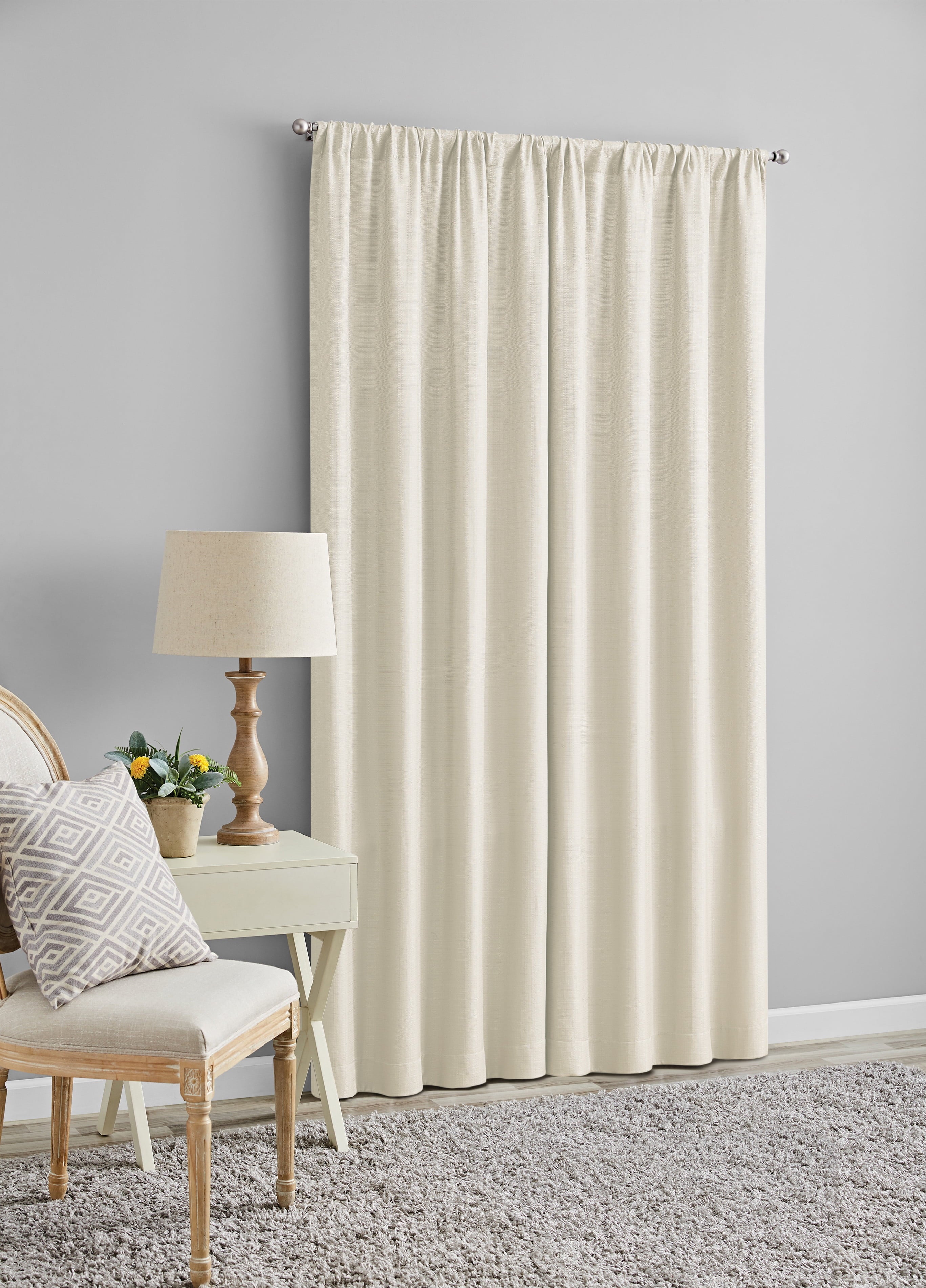 Mainstays Southport Ivory Solid Color Light Filtering Rod Pocket Curtain Panel Pair, 40
