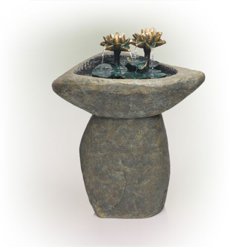 Alpine Corporation 30" Tall Outdoor Pedestal Lotus Rock Multi