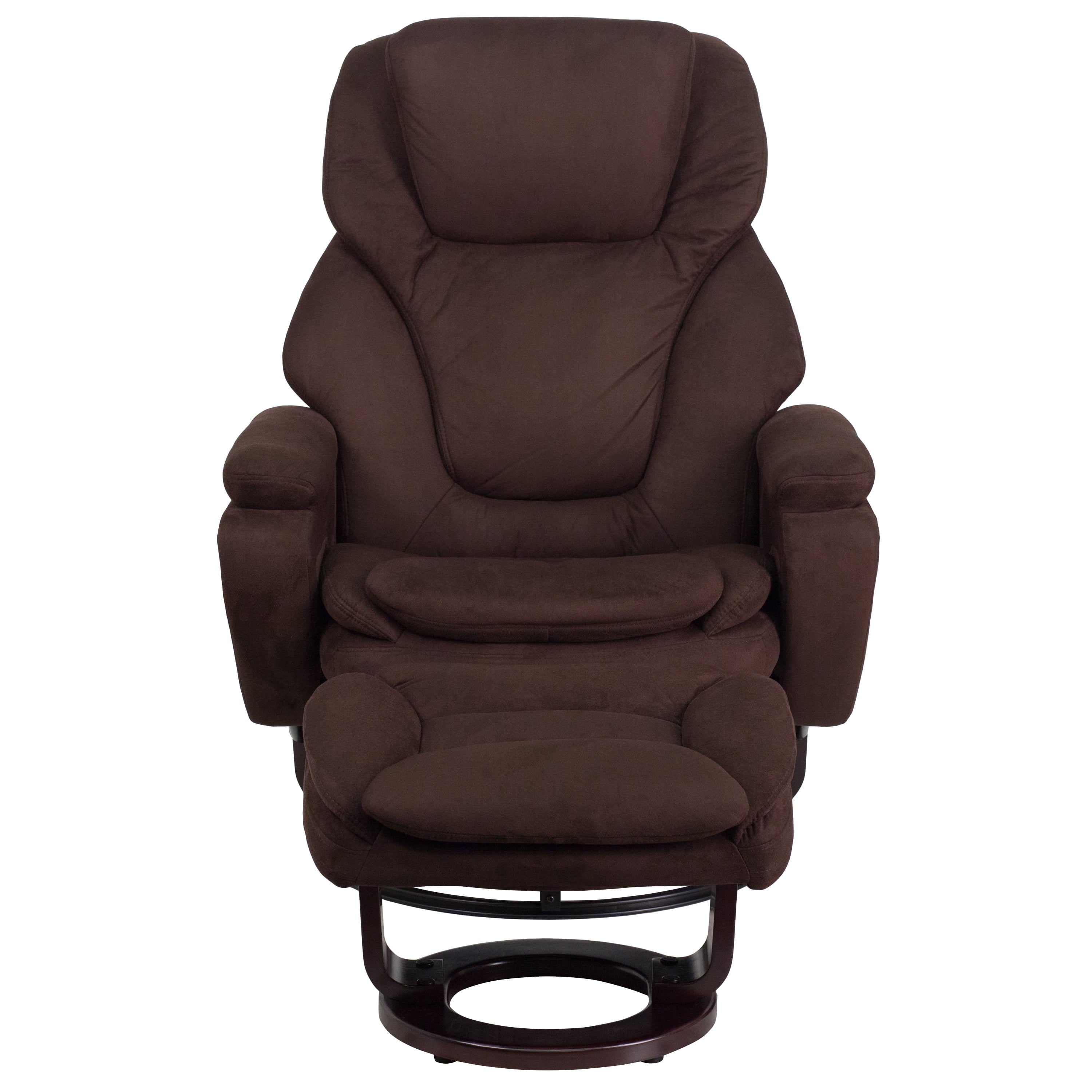 Emma + Oliver Multi-Position Recliner & Ottoman with Swivel Wood Base in Brown Microfiber