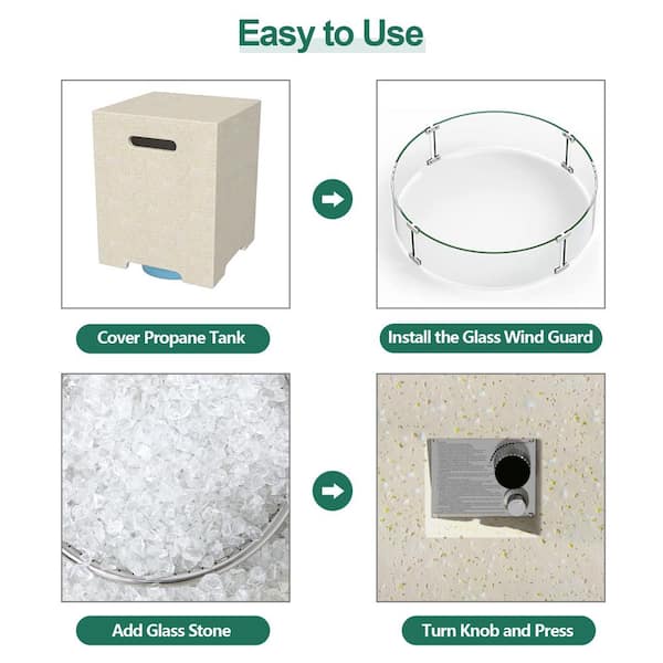 42 in. x 13 in. Round Concrete Propane Outdoor Fire Pit with Wind Guard and Fire Table Tank in Beige