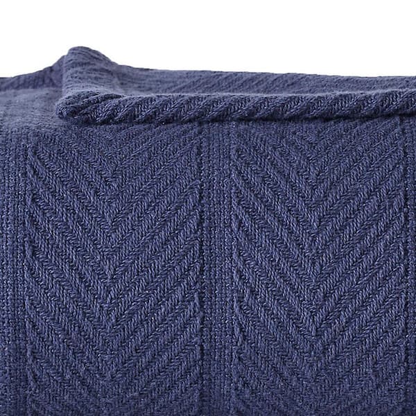 Navy Solid Cotton Twin Woven Blanket
