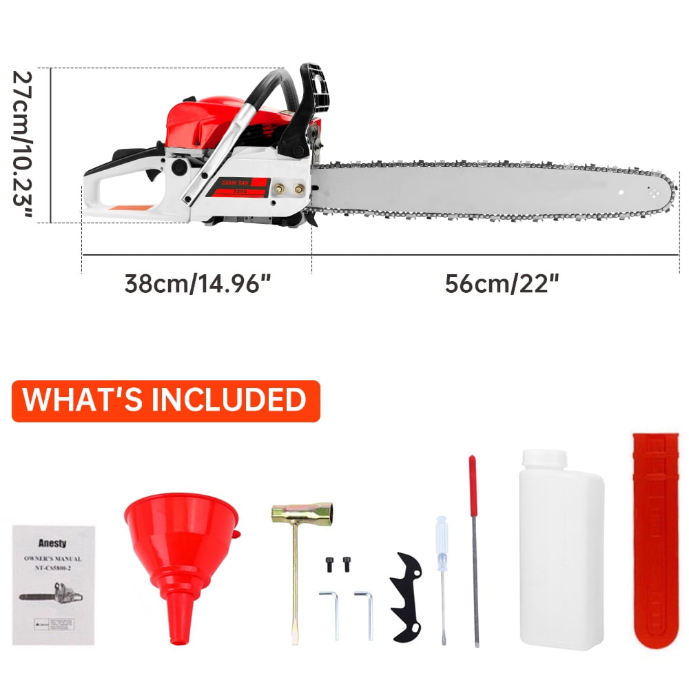 TOPTENG Gasoline Chainsaw with 22 in. Bar 52CC Engine 2-Cycle Gas Powered Chainsaw for Farm/Garden/Ranch
