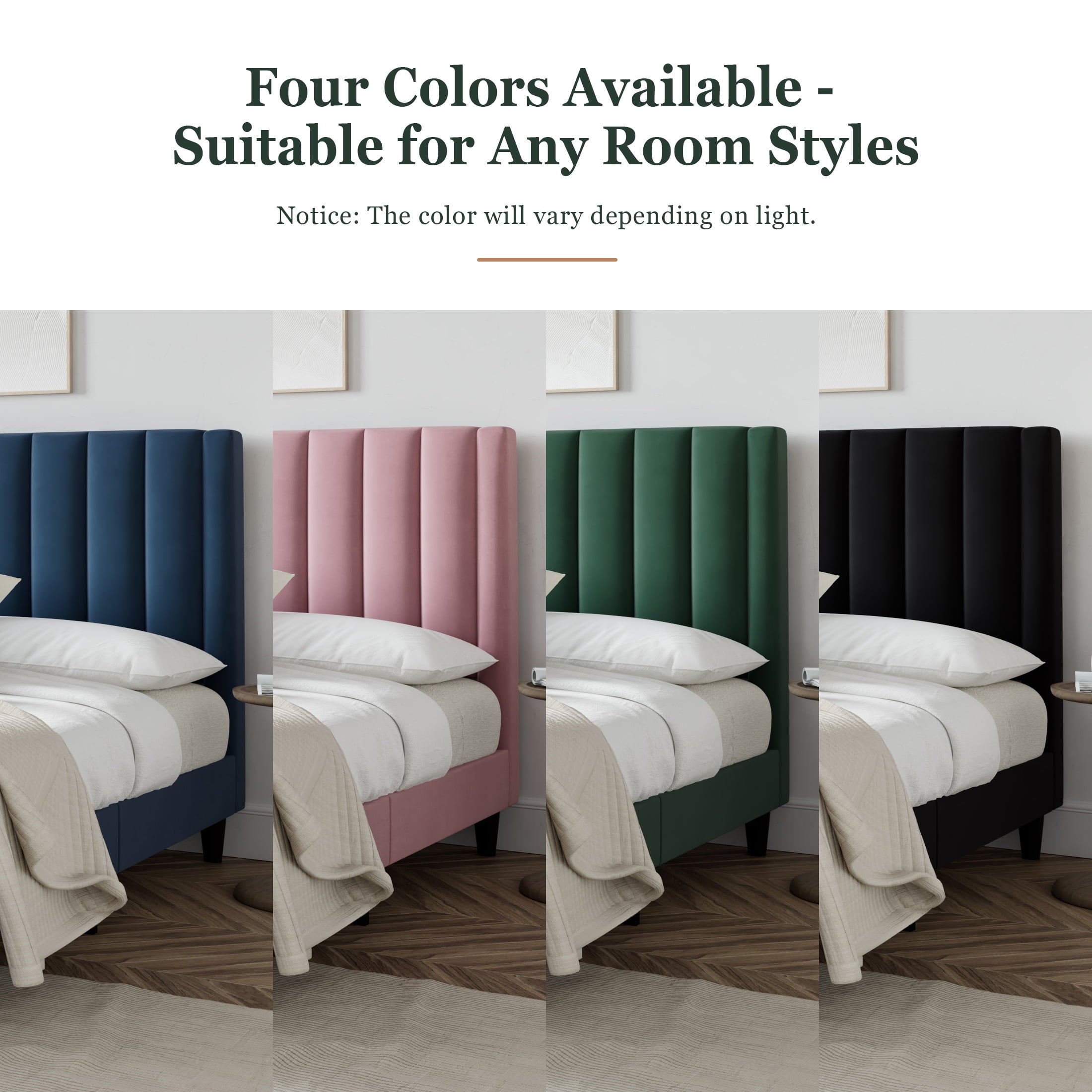 Amolife Queen Size Velvet Upholstered Platform Bed Frame with Curved Headboard, Black