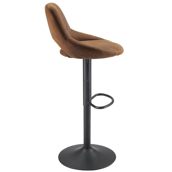 Retro 33.86 in. Height Brown Faux Leather Swivel Adjustable Height Low Back Bar Stools with Metal Frame (Set of 2)